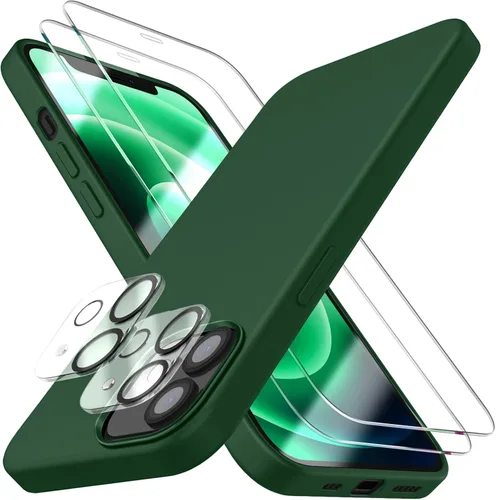 Miniatura 7 de Funda 5 en 1 para iPhone 12 Pro con protector de pantalla y protector de lente de cámara, funda de silicona líquida para iPhone 12 Pro (verde alpino)
