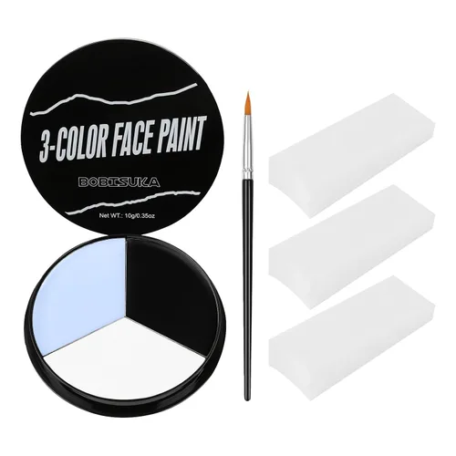 Miniatura 8 de Pintura facial blanca, negra y azul + 3 piezas de esponja + juego de pintura corporal con pincel, negro ojo para juegos deportivos de béisbol