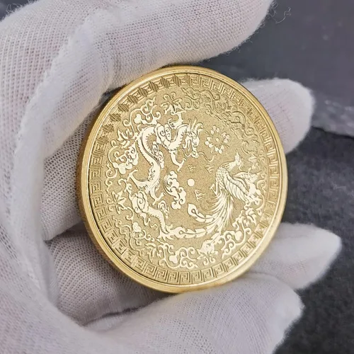 Miniatura 6 de Colorido dragón chino y fénix moneda de la suerte - Rascador de boletos de lotería - Atrae buena fortuna - Moneda de desafío de buena suerte