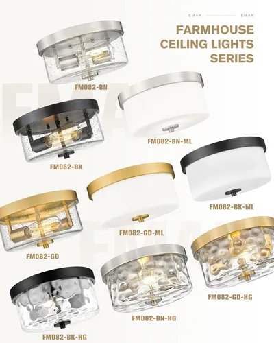 Miniatura 6 de Emak FM082-BN - Lámpara de techo de níquel cepillado de 2 luces, de 11 pulgadas, con pantalla de vidrio semillado para dormitorio, sala de estar