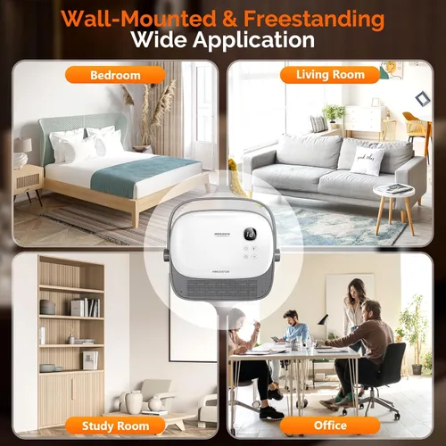 Miniatura 8 de ROVSUN Calentador de espacio pequeño de pared de 1500 W con control remoto, elemento de calefacción PTC y calentamiento rápido 3S, calentador
