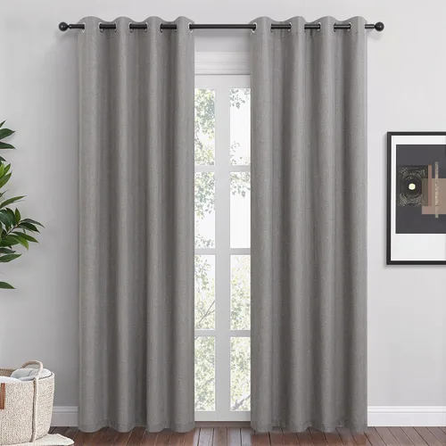 Miniatura 11 de Cortinas opacas cortas de lino pequeñas de 54 pulgadas de largo, juego de 2 paneles para dormitorio, sala de estar, con ojales, 100% opacas de lino