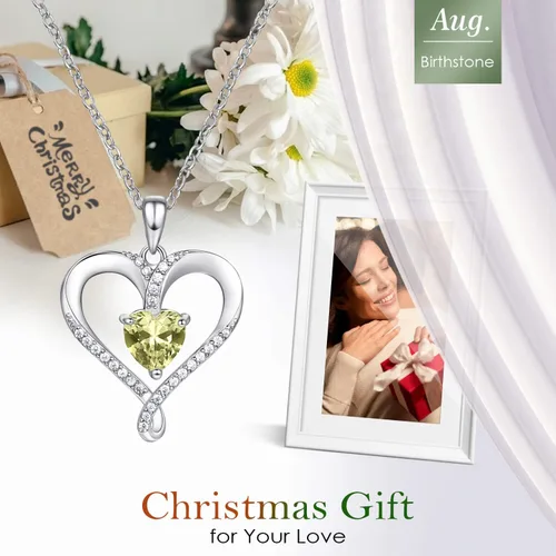 Miniatura 6 de AM ANNIS MUNN Birthstone Necklace for Women 18K White Gold Heart Necklace Filled 925 Sterling Silver Diamond Womens Jewelry for Women Wife