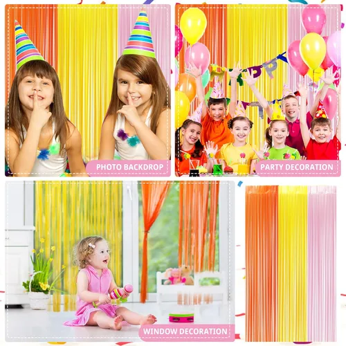 Miniatura 4 de Paquete de 3 cortinas de flecos de papel de aluminio Groovy para cabina de fotos, decoración bohemia para fiestas, 3.2 x 6.6 pies