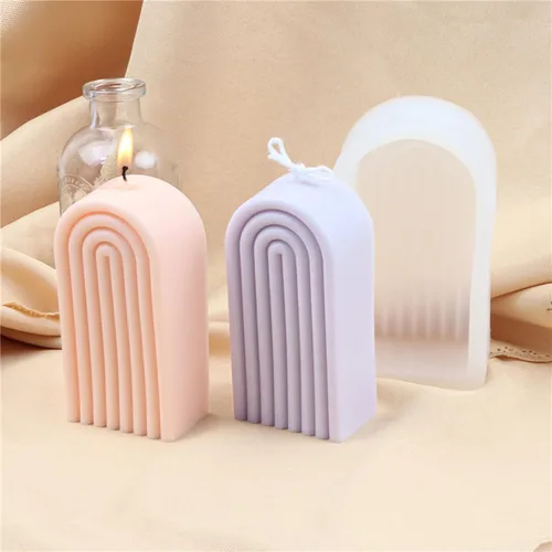 Miniatura 2 de Moldes geométricos de arco iris para velas, molde de silicona en forma de U a rayas, moldes epoxi de líneas abstractas para hacer velas y hornear