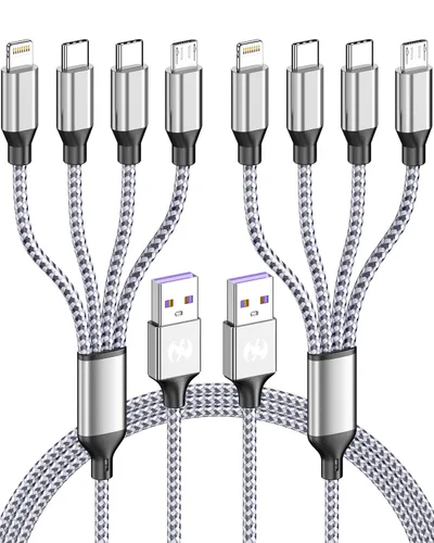 Miniatura 9 de Cable de carga múltiple de 4 pies, paquete de 2 cables de carga Doub Tyep-C 4 en 1, de nailon trenzado, cargador Lightning para iPhone, cable