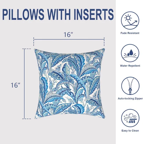 Miniatura 388 de Juego de 2 almohadas para exteriores de 16 x 16 pulgadas, repelentes al agua con interiores, para muebles de patio, hogar, jardín, geometría bohemia