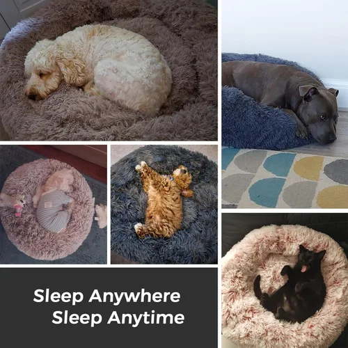 Miniatura 6 de Cama calmante para perros y gatos para gatos de interior, tamaño mediano, lavable, antideslizante, contra la ansiedad, camas tipo dona para perros
