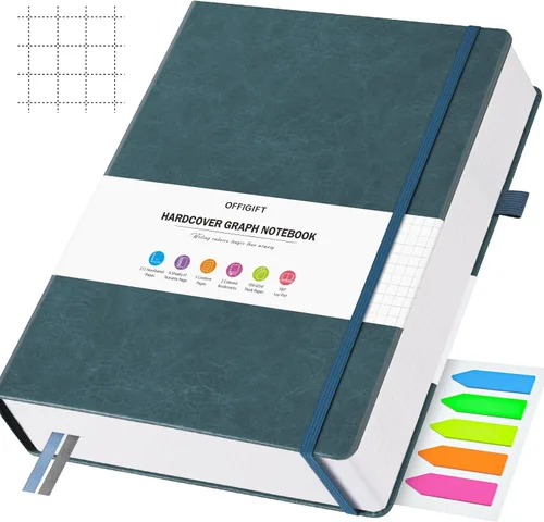 Cuaderno de papel cuadriculado, 312 páginas numeradas A5 de tapa dura de cuero, cuaderno de papel cuadriculado de 100gsm sin sangría con páginas de