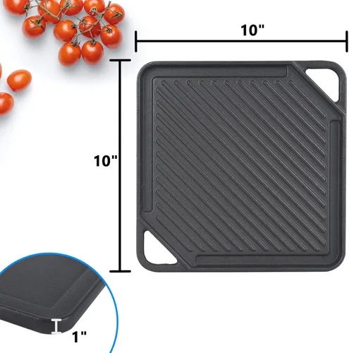 Miniatura 4 de GasSaf Plancha reversible de hierro fundido, sartén de doble cara perfecta para estufas y parrillas de gas, 10 x 10 pulgadas