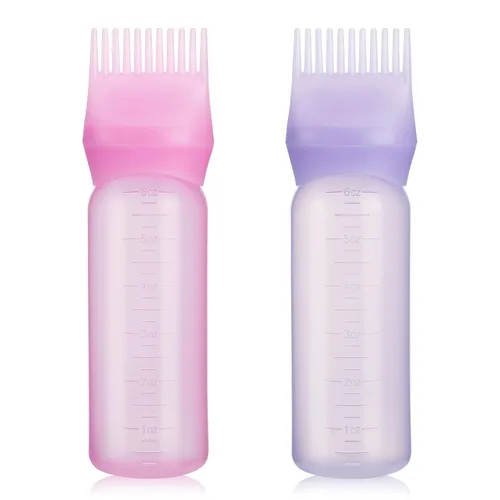 Miniatura 11 de Pimoys Paquete de 2 botellas aplicadoras de peine de raíz, aplicador de aceite de 6 onzas para tinte para el cabello Rosa