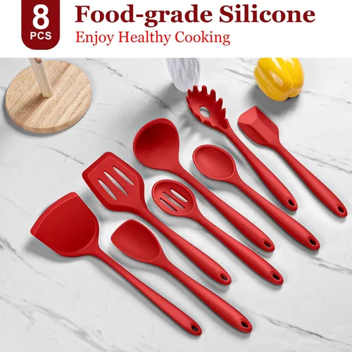Miniatura 3 de LIANYU Juego de utensilios de cocina de 8 piezas, juego de espátulas de utensilios de cocina de silicona, resistentes al calor, juego de Rojo