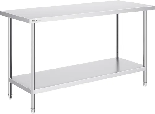 Miniatura 11 de VEVOR Mesa de preparación de acero inoxidable, 24 x 18 x 34 pulgadas, capacidad de carga de 640 libras, mesa de trabajo de metal resistente con 3