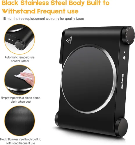 Miniatura 5 de CUSIMAX estufa eléctrica portátil, 1200 W, infrarroja, una hornilla, se calienta en segundos, 7 pulgadas de vidrio cerámico, para dormitorio