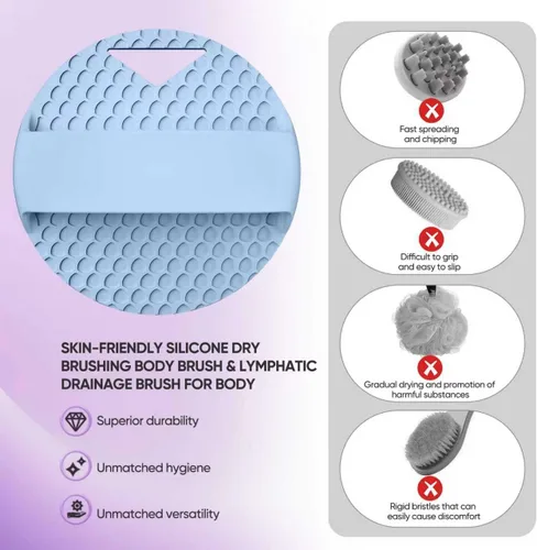 Miniatura 6 de Depurador corporal de silicona resistente para drenaje linfático, cepillo linfático para ducha, infusión de zinc, con cerdas rígidas y suaves