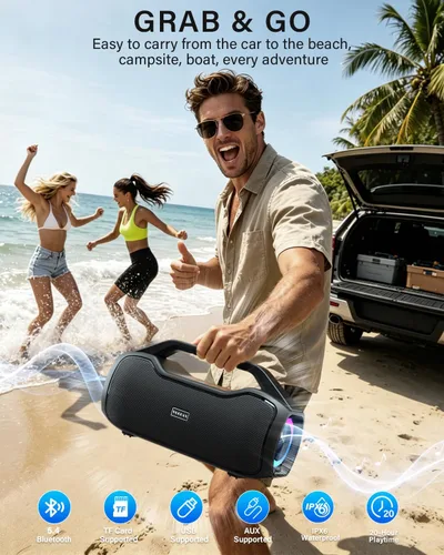 Miniatura 7 de Altavoz Bluetooth portátil de graves de 120 W, potente altavoz inalámbrico con 2 graves y 2 tweeters, tiempo de reproducción de 20 horas, IPX6