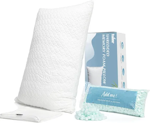 Rainmr Almohada de Cama Tamaño Queen para Dormir de Espuma Viscoelástica Triturada con Altura Ajustable y Funda de Almohada Lavable Refrescante,