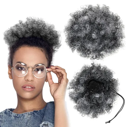 Miniatura 9 de WILLBOND 2 extensiones de cola de caballo afro con cordón para mujeres negras, pelo rizado, extensiones cortas sintéticas con clip, extensiones
