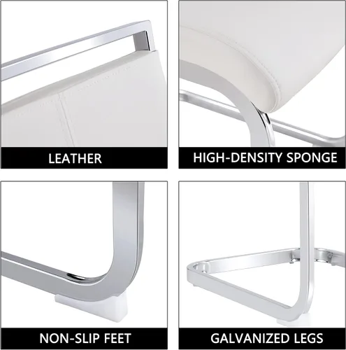 Miniatura 6 de Juego de sillas de comedor gopop, sillas modernas de metal para cocina con asiento acolchado de piel sintética, respaldo alto y patas de cromo