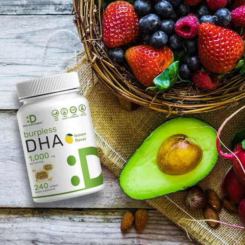 Miniatura 6 de Suplementos de DHA 240 cápsulas blandas, sin erupciones, sabor a limón, DHA 1000 mg + EPA 500 mg, pescado capturado en la naturaleza, rico