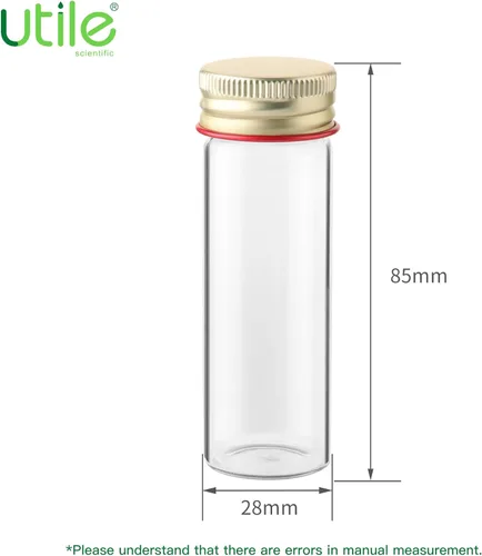 Miniatura 4 de Utile 20 tubos de ensayo de vidrio, material de vidrio de borosilicato medio, tubos de ensayo de 0.8 fl oz, con tapones de rosca de aluminio