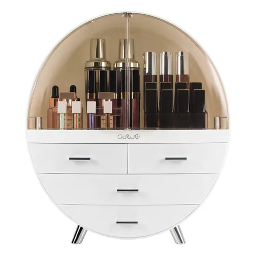 Miniatura 9 de Elegante caja organizadora de maquillaje a prueba de polvo, organizador de cosméticos mediano impermeable con cajones para cuidado de la piel