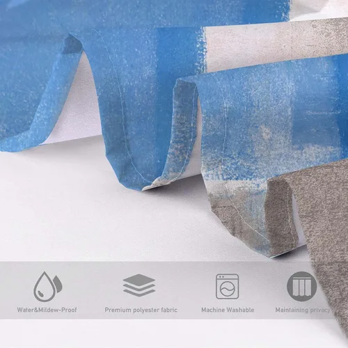 Miniatura 5 de Lnond Juego de 4 cortinas de ducha para baño con alfombras, azul cielo y gris blanco pintura abstracta juegos de baño con cortina de ducha