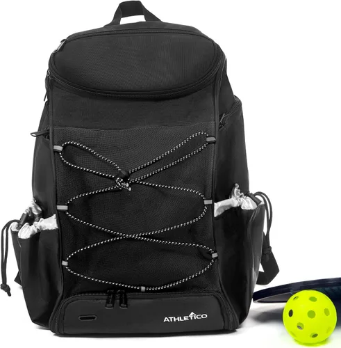 Athletico Mochila de pickleball de 35L - Bolsas de pickleball para hombres o mujeres, incluye soporte para pelotas de pickleball Negro