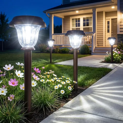 Miniatura 7 de DERAYSION Solar Lights Outdoor, 6 Pack Brushed Stainless Steel Glass Solar Pathway Lights, Auto On/Off Long-Lasting Outdoor Solar Lights for Garden
