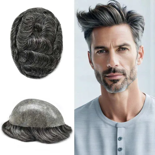 Miniatura 20 de Toupee - Cabello humano para hombre, 64 colores, transparente, piezas de pelo de piel de polietileno para hombres, sistema de reemplazo de cabello
