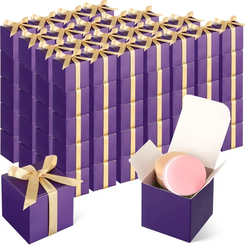 Miniatura 13 de Jutom 100 mini cajas de regalo, cajas de dulces extra pequeñas de papel con cinta dorada para el día de San Valentín, cumpleaños, boda, aniversario