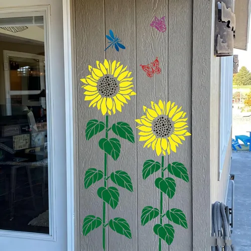 Miniatura 4 de Large Flower Stencils for Painting on Wood 11.8” Fence Flower Stencils for Outdoors Reusable Floral Stencil for Painting on Wall Canvas Fabric
