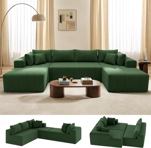 Miniatura 11 de Cloud Couch Sofá Seccional en Forma de U, Sofás Modulares Blandos de 134 pulgadas para Sala de Estar, Sofá de Asiento Profundo de Pana con 2 Chaise