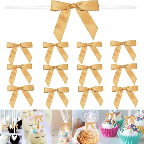 Miniatura 13 de 100 lazos preatados azul satinado de 3 pulgadas con lazos giratorios, bolsas de golosinas, paletas para pasteles y galletas
