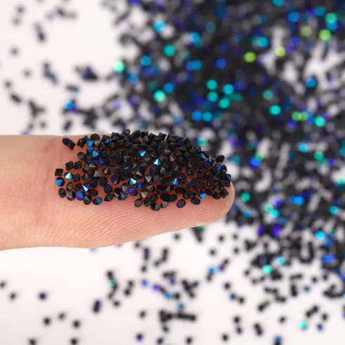 Miniatura 3 de HUETFAT 8800 piezas de diamantes de imitación negros AB Pixie para uñas, microgemas de 0.047 pulgadas con purpurina para uñas, mini diamantes