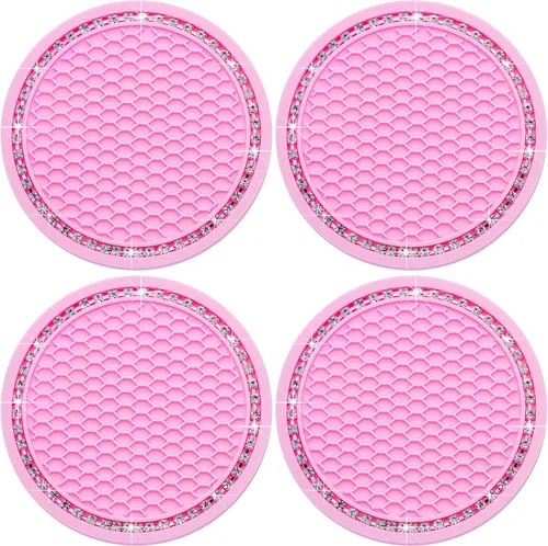 Miniatura 28 de 4 posavasos con brillantes para portavasos, 2.75 pulgadas, insertos para portavasos de auto, silicona suave antideslizante a prueba de golpes, Negro