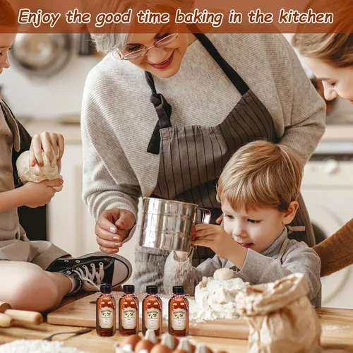 Miniatura 5 de Uiifan Paquete de 12 Botellas de Vidrio Ámbar Redondas Boston con Tapas Frascos Marrones de Extracto de Vainilla y 12 Piezas de Etiquetas