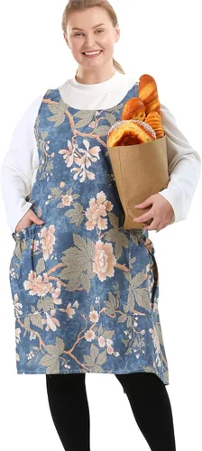 Miniatura 10 de Delantales grandes de talla grande para mujer con bolsillos de algodón y lino para hornear cocina