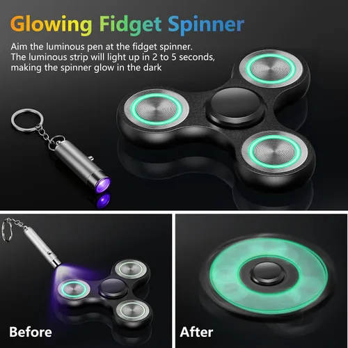 Miniatura 2 de Juguete giratorio para ansiedad brillante, silencioso de metal, duradero, con luz, 3-8 minutos de tiempo de giros, EDC, TDAH, estrés, ansiedad