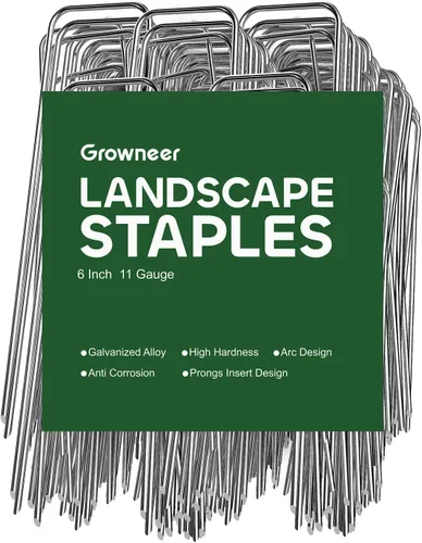 GROWNEER Paquete de 100 grapas de paisaje, estacas de jardín de acero galvanizado de calibre 11 de 6 pulgadas, grapas de jardín para asegurar tela