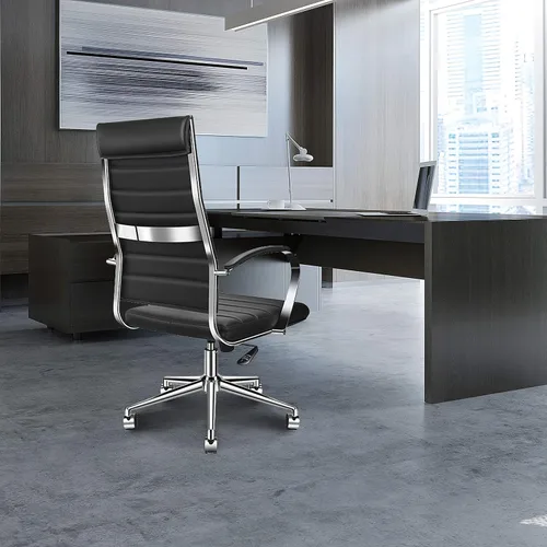 Miniatura 2 de Silla de oficina ergonómica, silla de escritorio giratoria ajustable con reposabrazos en cuero vegano, silla de respaldo alto para soporte lumbar