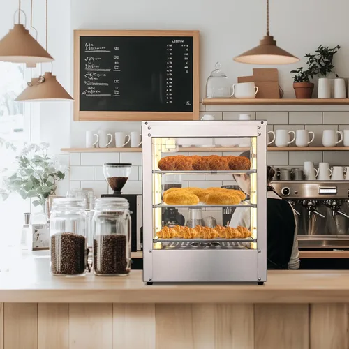 Miniatura 9 de WeChef - Calentador de alimentos comercial de 3 niveles, calentador de pizza, calentador de pastelería para restaurante, cafetería, bufé, 15 x 15 x