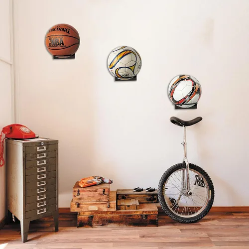 Miniatura 4 de GENMOUS Set of 3 Wood Basketball Holder Wall Mount Display for Boys Room Decor, Metal Ball Rack Display Stand for Basketball Football Volleyball