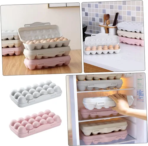 Miniatura 2 de SOLUSTRE Contenedor de huevos de 2 piezas, contenedor de 18 huevos, bandeja apilable de PP para huevos con tapa, bandeja de almacenamiento