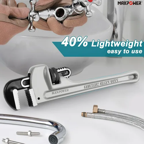 Miniatura 3 de MAXPOWER Llave de tubo de 10 pulgadas, llave de plomería ajustable de aluminio 40% más ligera