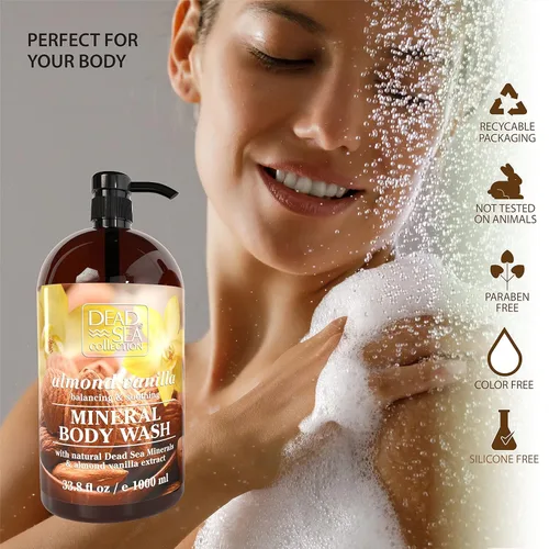 Miniatura 3 de Dead Sea Collection Gel de baño Almond Vanilla para mujeres y hombres, con minerales puros del mar muerto y aceite de almendras dulces, limpia e