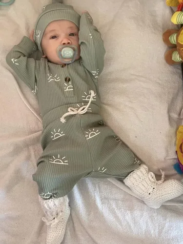 Miniatura 122 de Conjunto de 3 piezas de ropa de bebé recién nacido con estampado de manga larga + pantalones + sombrero