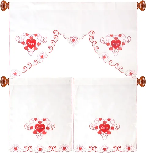 Miniatura 8 de Grelucgo Juego de cortinas bordadas para ventana de cocina (corazón)