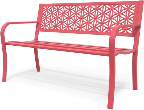 Miniatura 12 de VINGLI Banco de metal para exteriores de 50 pulgadas con respaldo floral, banco de jardín delantero para patio, entrada, parque exterior, capacidad