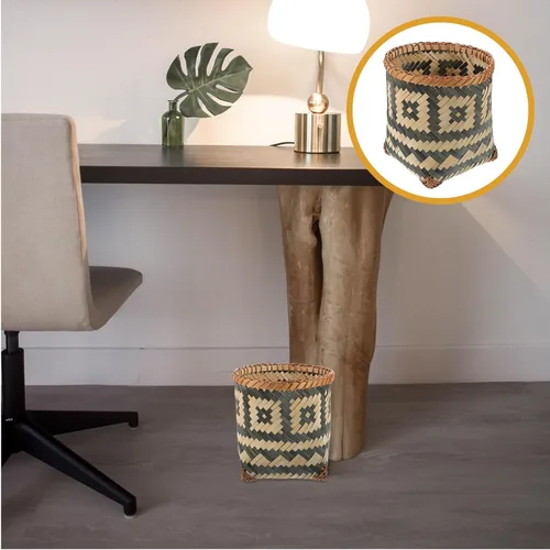 Miniatura 3 de Wakauto Cesta de basura tejida de bambú multifuncional, cesta de almacenamiento ecológica compacta para baño, dormitorio, sala de estar